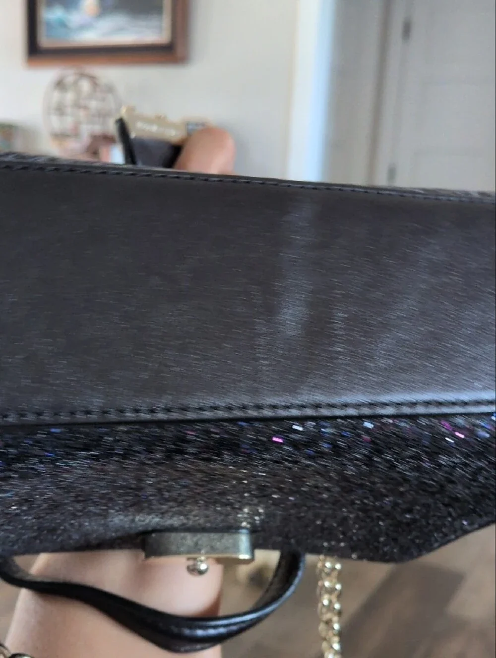 kate spade Black Glitter Top-Handle Satchel with Purple Sparkle